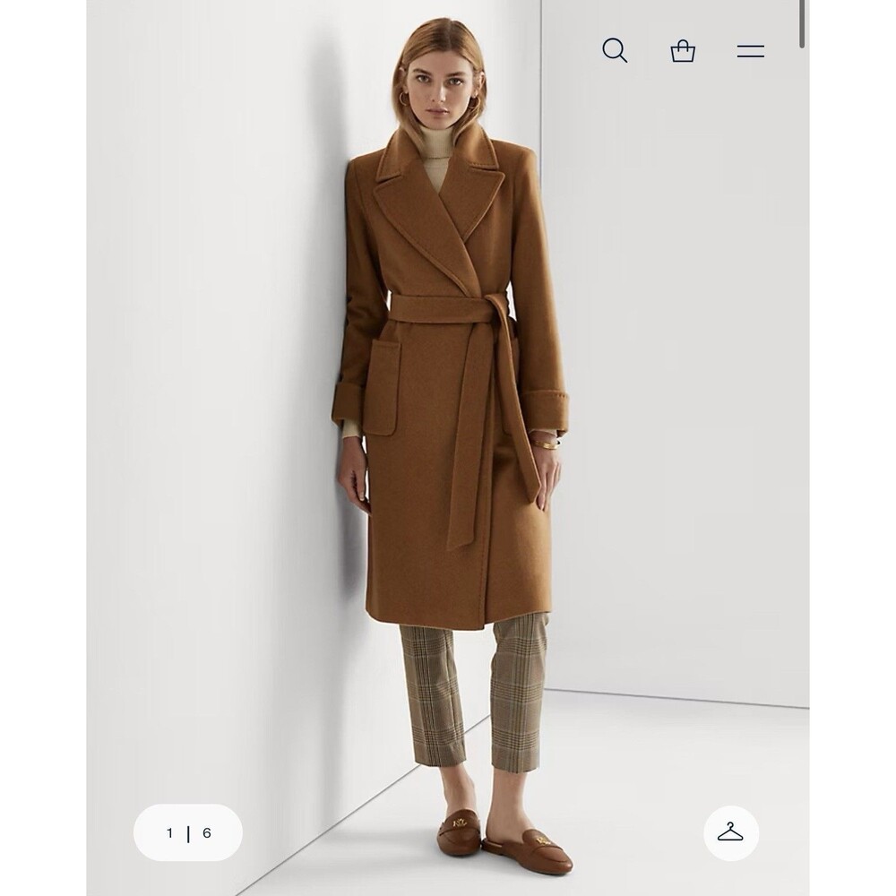 Lauren Ralph Lauren Wool Cashmere Blend Wrap Coat New Vicuna Camel Size 12 $400